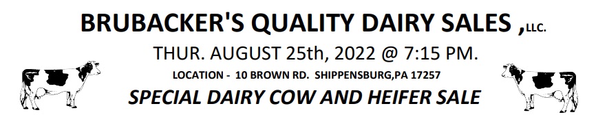 SPECIAL DAIRY COW AND HEIFER SALE AT BRUBACKER'S